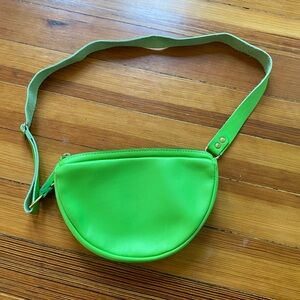 $180 Directive Vibrant neon green leather fanny pack waist bum bag made in USA